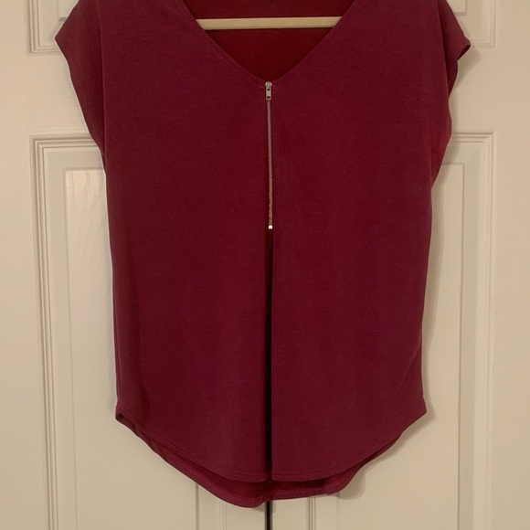 Green Envelope V-Neck Zip-Front Blouse - Burgundy - Picture 1 of 5
